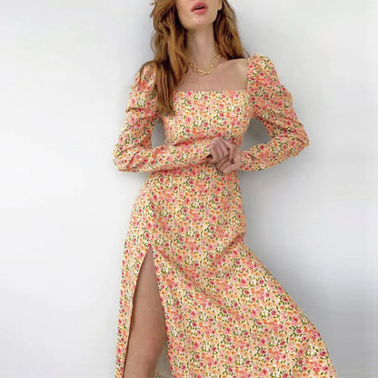 Sweet Little Daisy Long-sleeved Slit Mid Dress