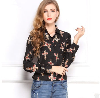 Lapel long sleeve lip print bottoming Chiffon Blouse