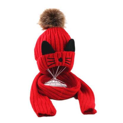 Baby Knitted Cat Hat and Scarf suit