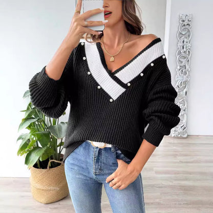 Pearl Beaded Patchwork Sweater - Magic Moon Store