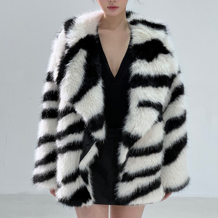 Zebra Print Imitation Fur Jacket - Magic Moon Store