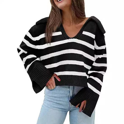 V-neck Large Lapel Short Knitted Sweater