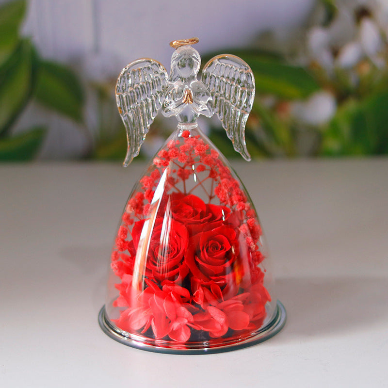 Eternal Flower Gift Box Angel Glass Cover Dried Rose Valentine's Day Home Decor