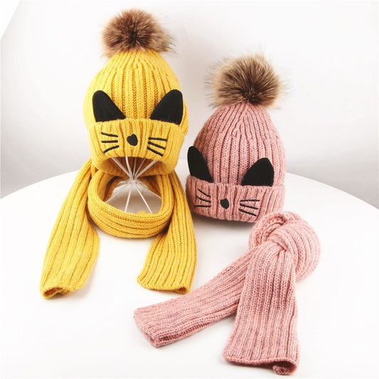 Baby Knitted Cat Hat and Scarf suit