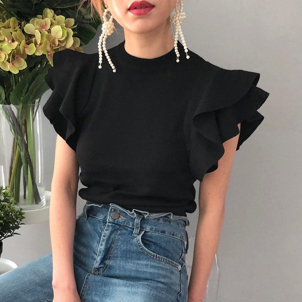 T-shirt with ruffle sleeves