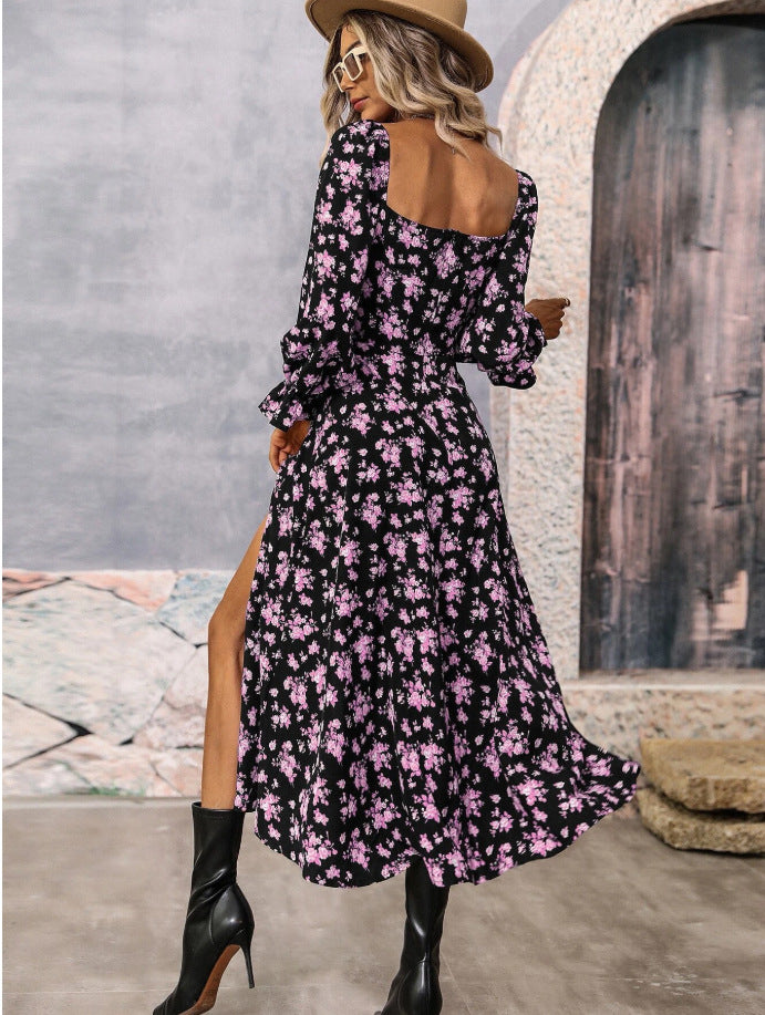 Flowers Printing Long Sleeve Dress