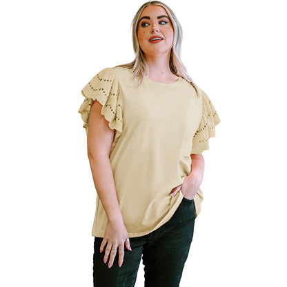 Lace Hollow Out Versatile Short Sleeved T-Shirt