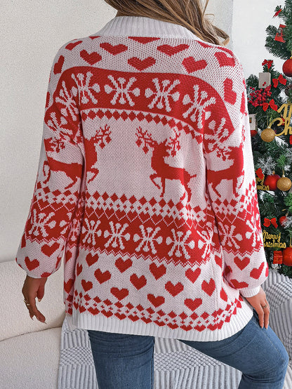 Christmas Deer Pocket Long-sleeve Cardigan Sweater