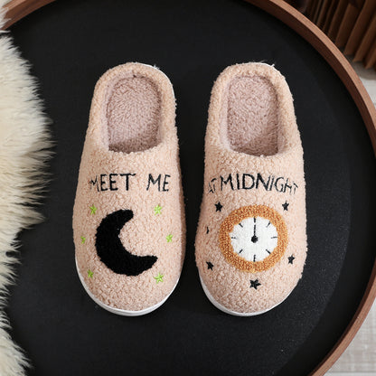 Moon Print Warm Bedroom Home Slippers