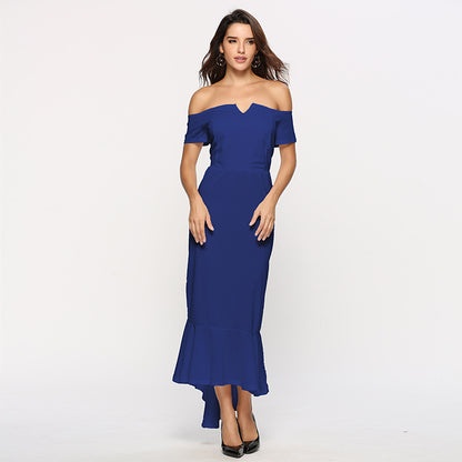 V-neck Off-shoulder Short Sleeve Dovetail Dress