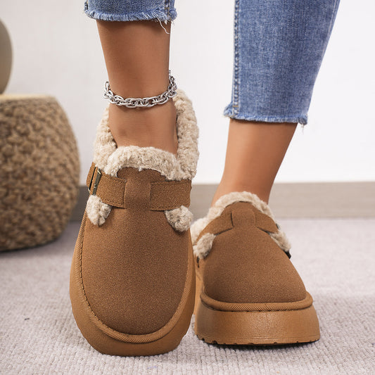 Thick-soled Plush Buckle Cotton Slippers