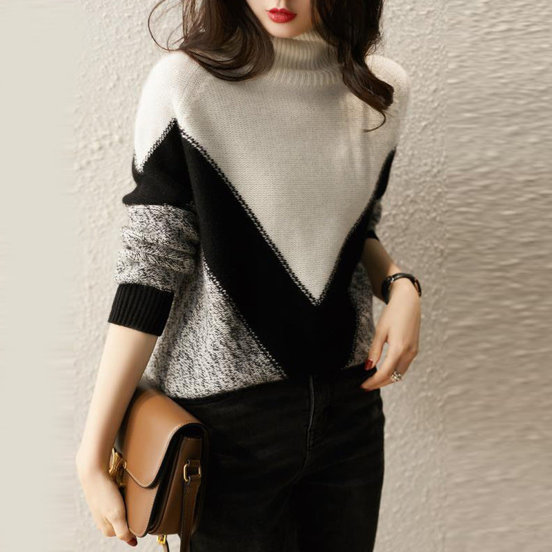 Turtleneck Color Matching Bottoming Sweater - Magic Moon Store