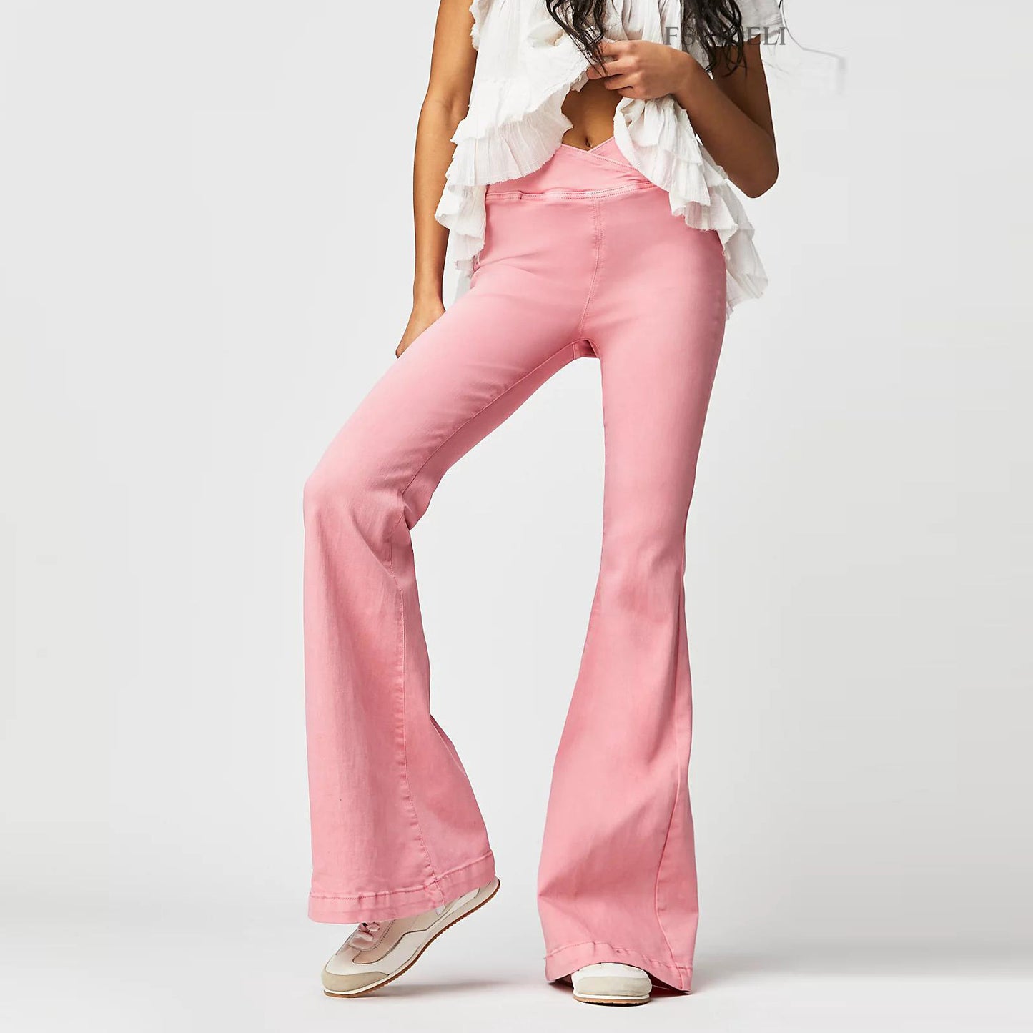 Stretch Denim Flared Pants