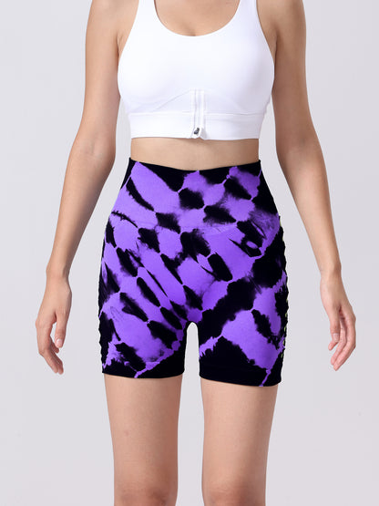 2 Pack Women's Side Cut-Out Tie-Dye High Waist Fitness Yoga Shorts