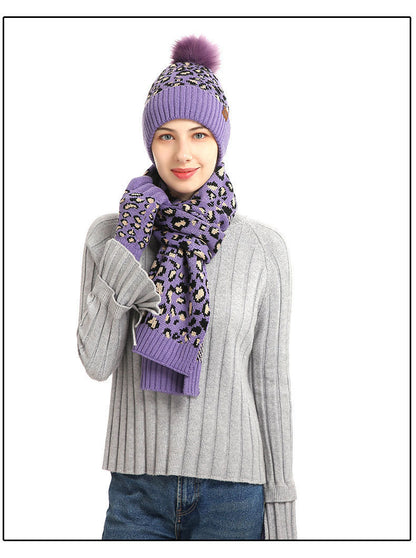 Three-piece Warm Knitted Woolen Hat, Scarf And Gloves - Magic Moon Store