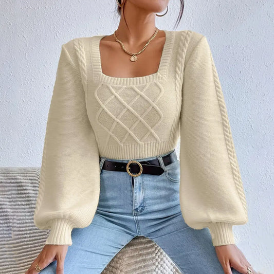 Solid Color Square Collar Sweater - Magic Moon Store