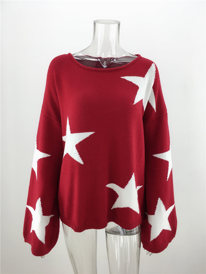 Five Pointed Star Geometric Loose  Sweater