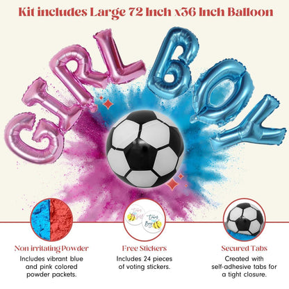 Kit de fútbol para revelar el género del bebé con globos grandes de 72 pulgadas y calcomanías