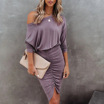 Long Sleeve Round Neck Irregular Dress