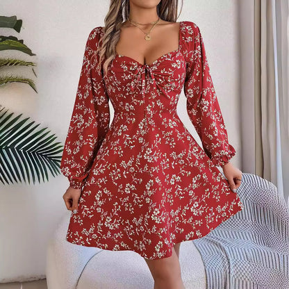 Floral Print Lantern Sleeve Dress