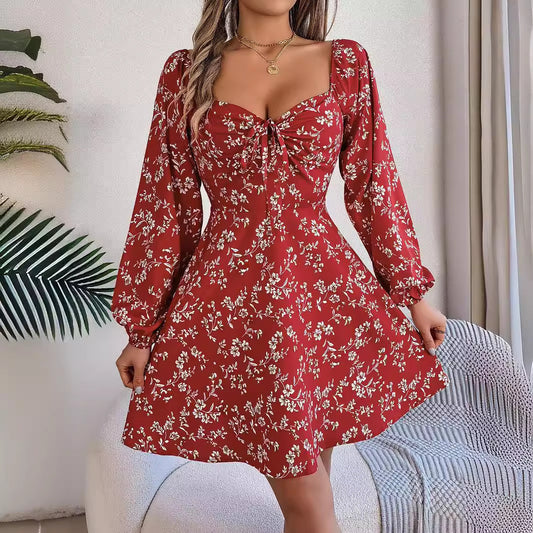 Floral Print Lantern Sleeve Dress Magic Moon Store