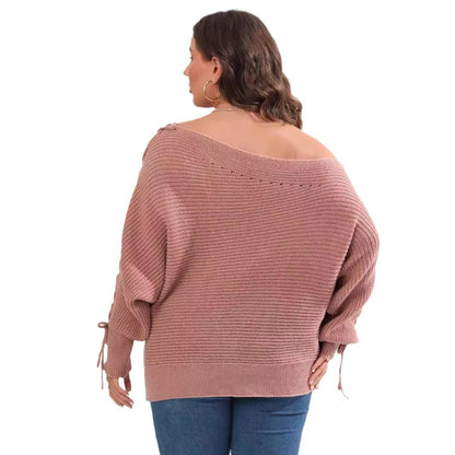 Plus Size Lace Up Batwing Sleeve Sweater