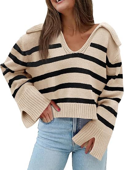 V-neck Large Lapel Short Knitted Sweater