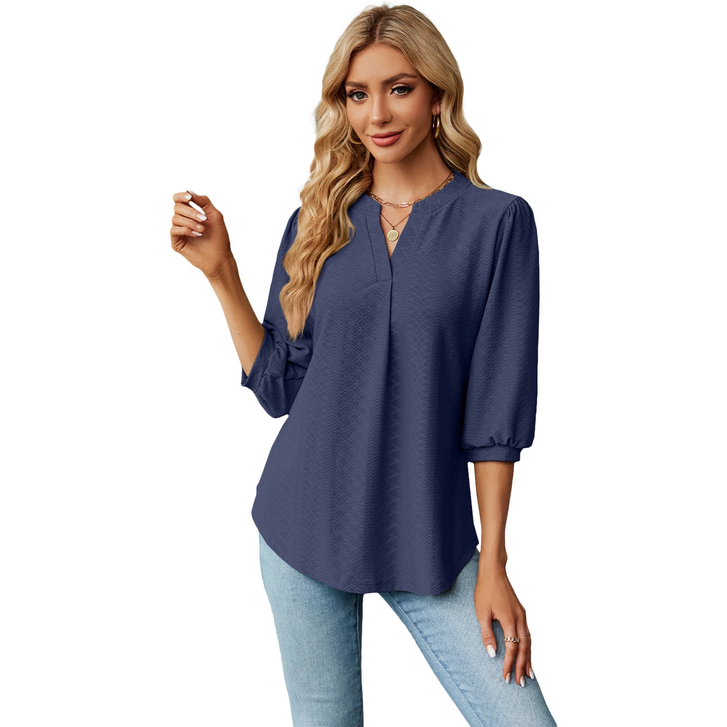 Jacquard Long Sleeve Loose-Fitting T-Shirt