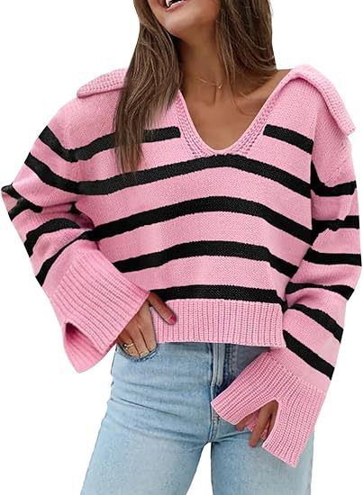 V-neck Large Lapel Short Knitted Sweater