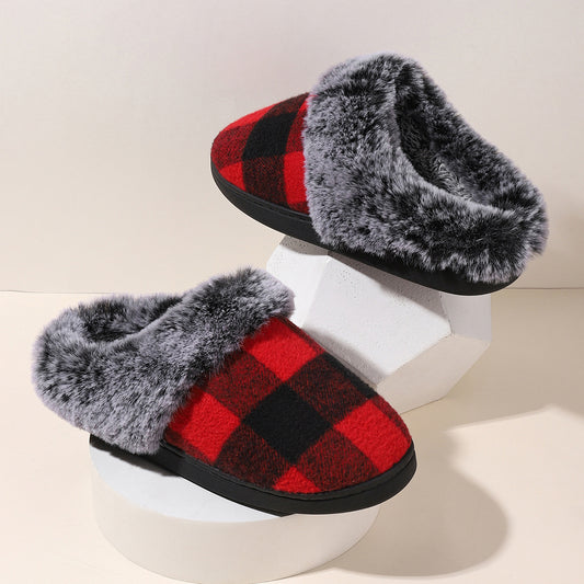 Plaid Soft Plush Slippers Home Indoor Non-slip