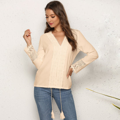 Tassel Drawstring Chiffon Shirt