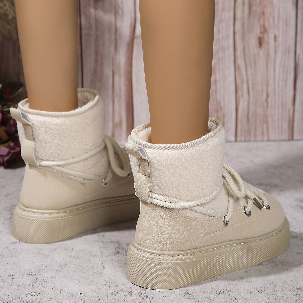 Lace-up Snow Flat Thick-soled Cotton Boots - Magic Moon Store