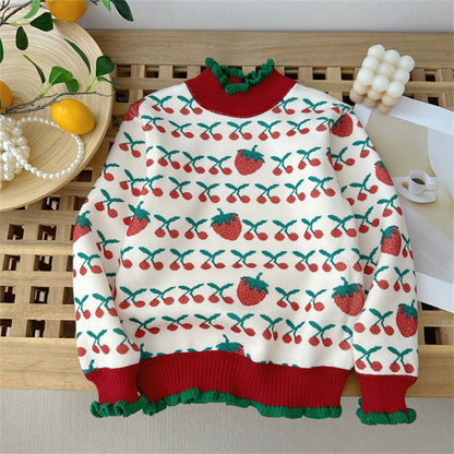 Fleece-lined Pullover Baby Girl Sweater