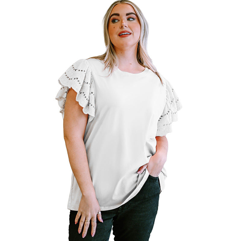 Lace Hollow Out Versatile Short Sleeved T-Shirt