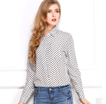 Lapel long sleeve lip print bottoming Chiffon Blouse