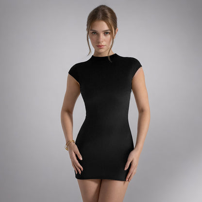 Backless Sleeve Slim Fit High Waist Short Dress