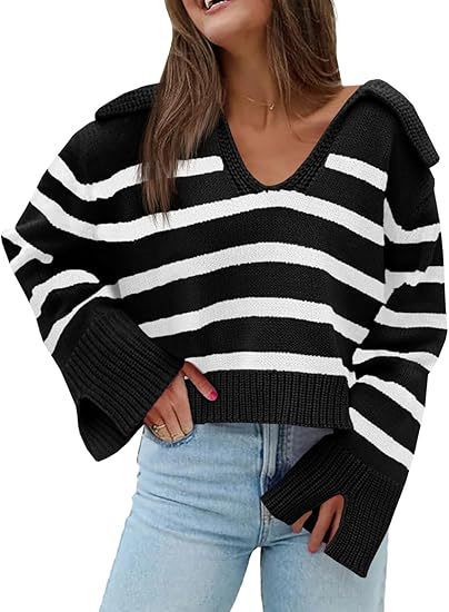 V-neck Large Lapel Short Knitted Sweater