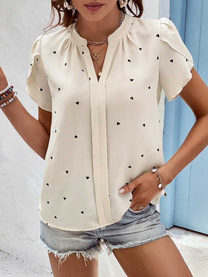 V-neck Heart-shaped Petal Sleeve Shirt