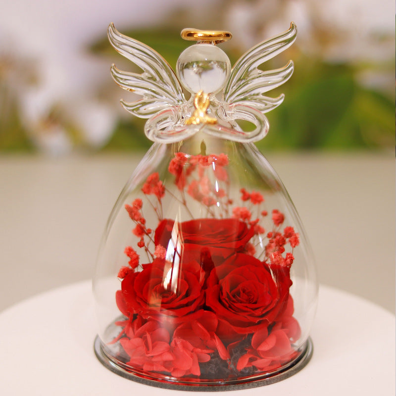 Eternal Flower Gift Box Angel Glass Cover Dried Rose Valentine's Day Home Decor