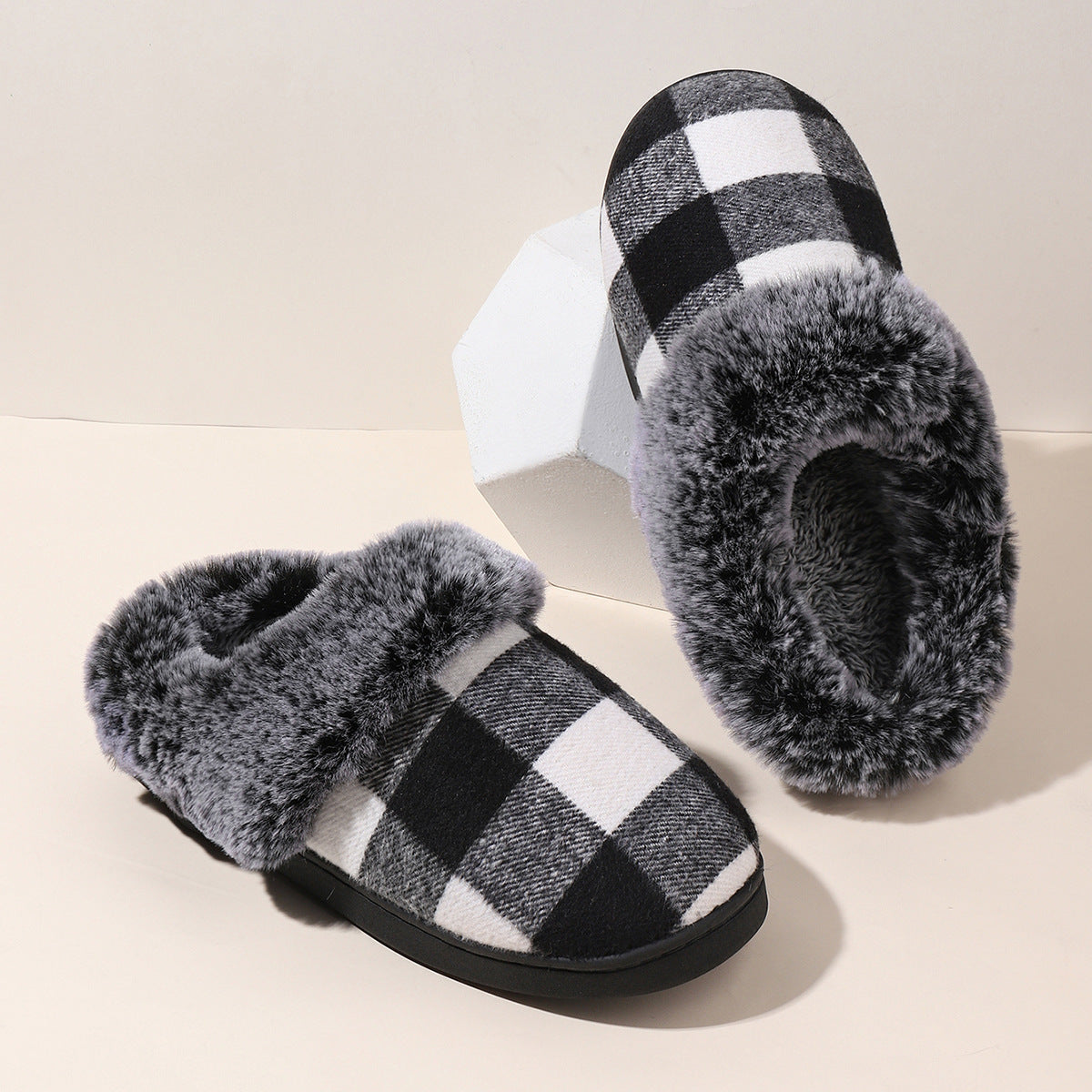 Plaid Soft Plush Slippers Home Indoor Non-slip