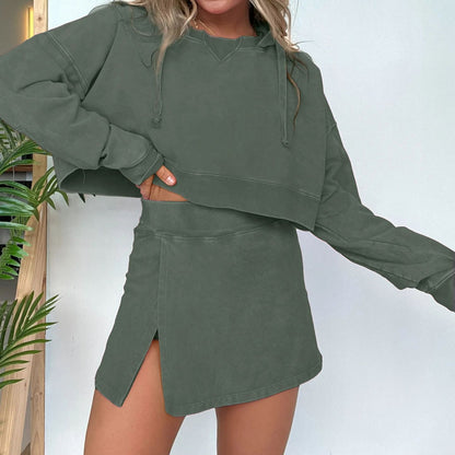 Women's Short Long Sleeve Hoodie Skirt Set