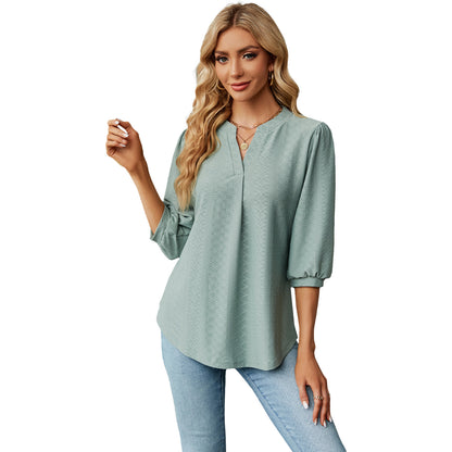 Jacquard Long Sleeve Loose-Fitting T-Shirt