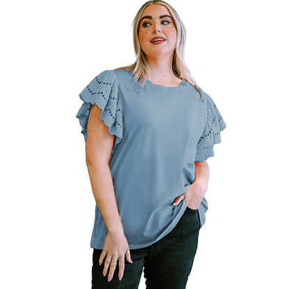 Lace Hollow Out Versatile Short Sleeved T-Shirt