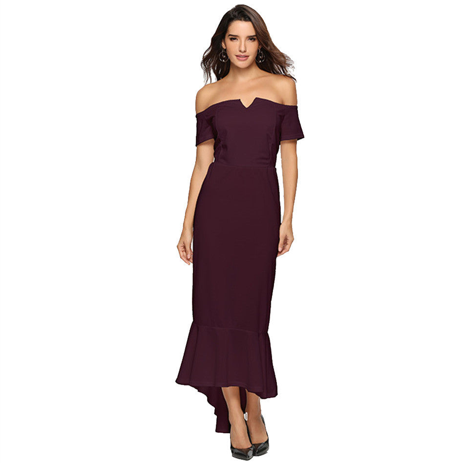 V-neck Off-shoulder Short Sleeve Dovetail Dress