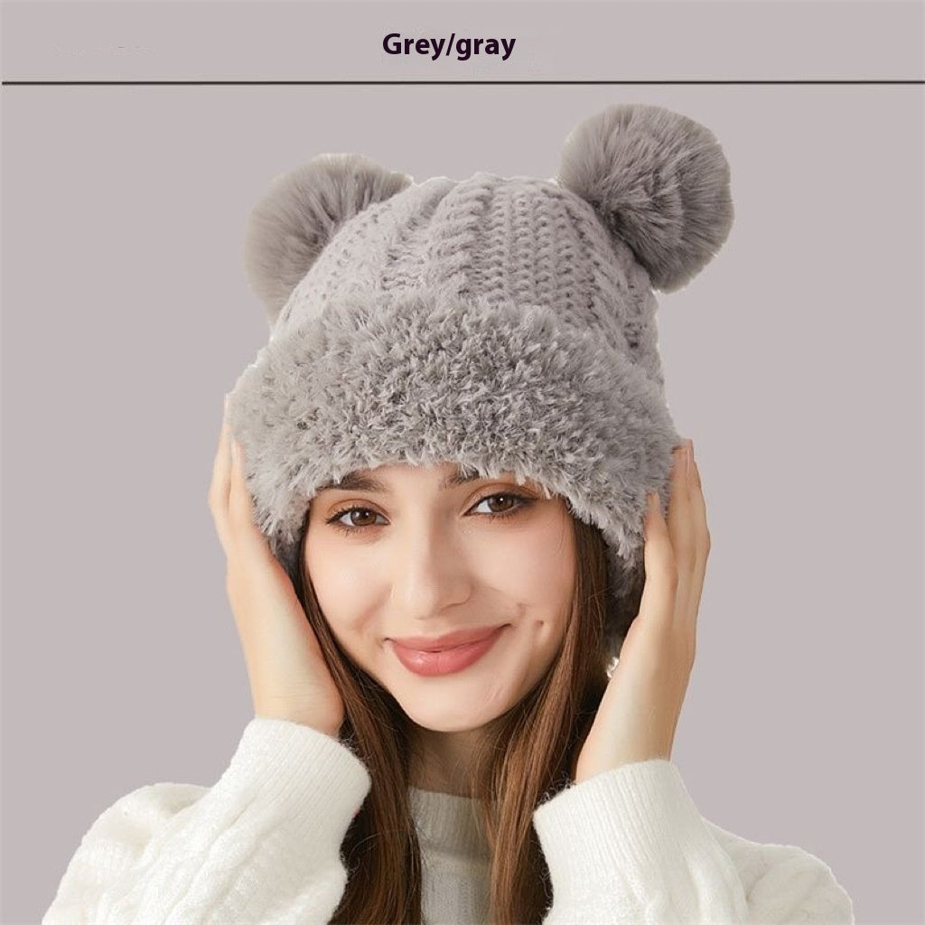 Winter Cute Fur Ball Knitted Hat for Women Outdoor