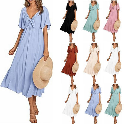 Pleated Mid-length Short Sleeve Dress