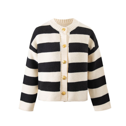 French Style Contrast Color Striped Sweater - Magic Moon Store