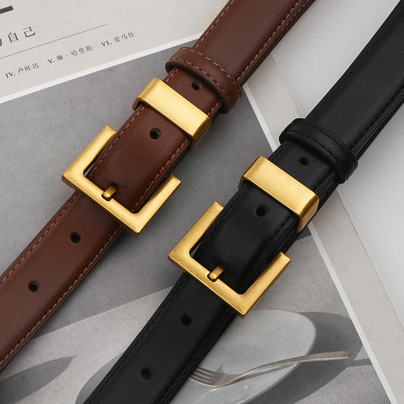 Women's Soft All-match Leather Pin Buckle Black Wide Belt