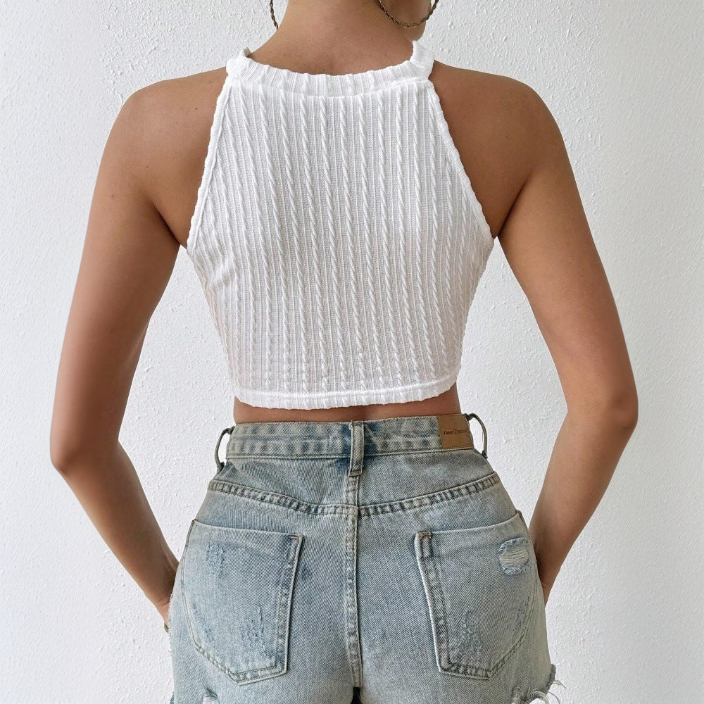 Elegant Tassel Vest Short Slim Show Umbilical Top