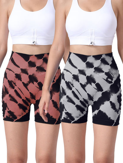 2 Pack Women's Side Cut-Out Tie-Dye High Waist Fitness Yoga Shorts